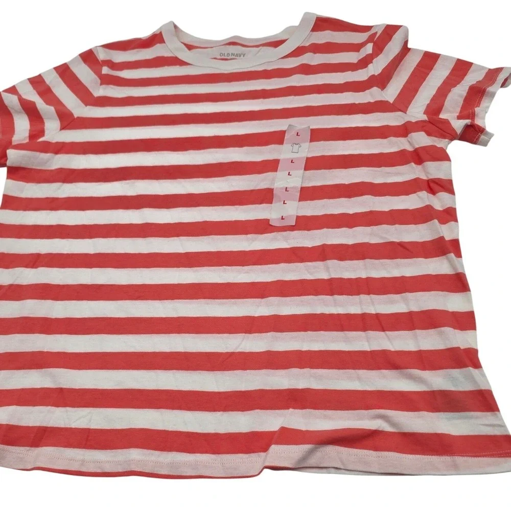 NWT Old Navy Striped T-Shirt Kids‎ L Coral Pink Everywear Cotton Tee #Playwear